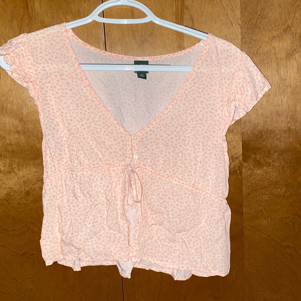 XS Pink Floral Wild Fable Tie-Up Blouse